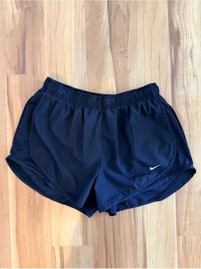 Nike Women's Black Athletic Shorts with Small White Swoosh